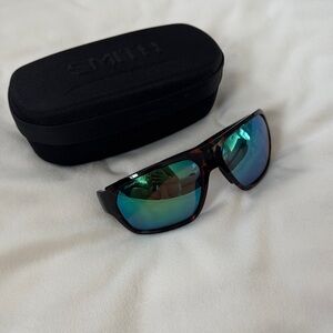 SMITH Men’s Tortoise Frame Sunglasses with Blue-Green Mirrored Lenses